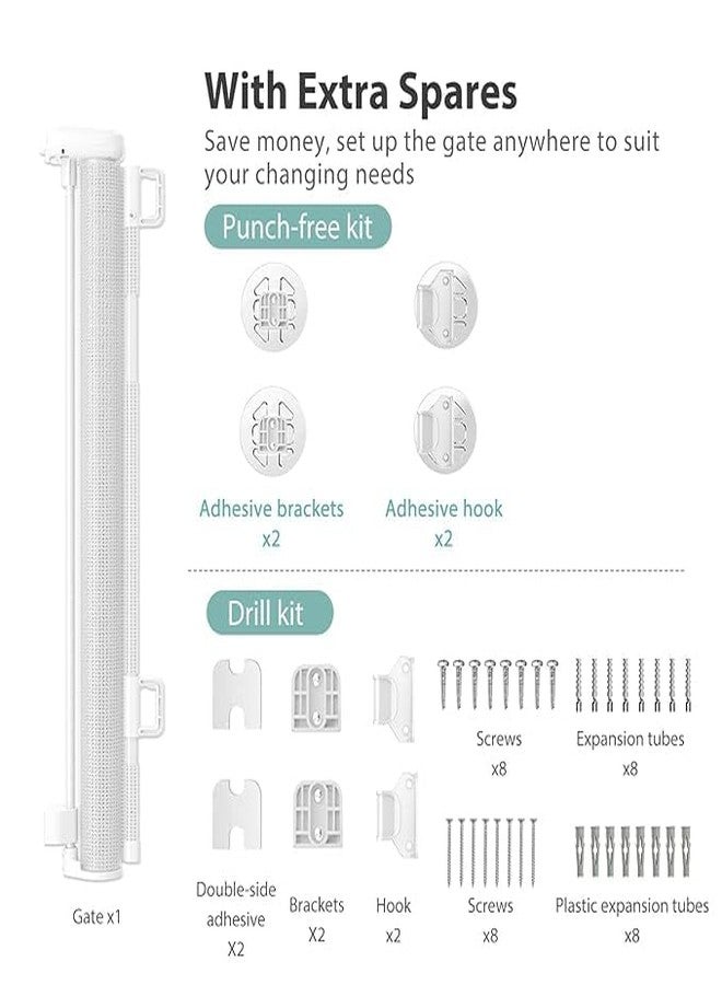Shrevi Baby Safety Gate, Retractable Mesh, Baby Fence Barrier Expandable Child Gate for Stairs, Doorways | Pet Safety Gate (White''33x55'') - Image 5